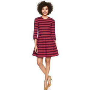 NWT Gap Navy Red Stripe Printed Fit Flare Pleated Nautical Dress Size 4
